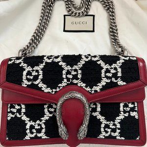 Gucci Dionysus Shoulder Bag Mini GG Tweed Black/White